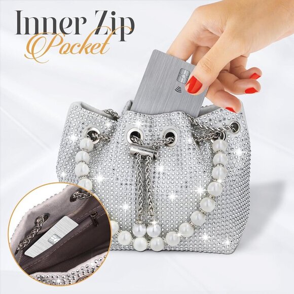 Silver Rhinestone Clutch Purse - Sparkly Silver Crystal Purse - Rhinestone Clutc - Picture 6 of 9